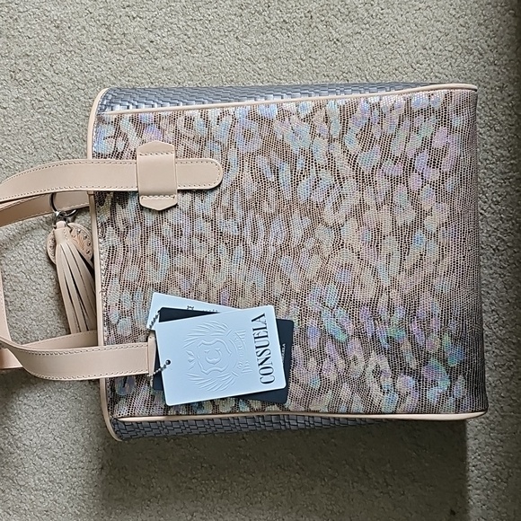 Consuela Tan and Cream Tote with Textured Design - Picture 3 of 7